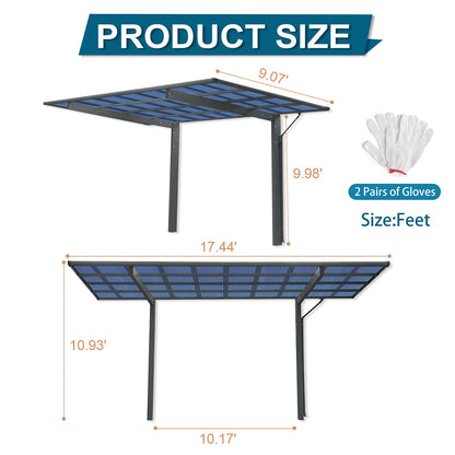 10' x 17' FT Alora Extra Large Heavy-Duty Outdoor Aluminum Single Side Carport With Galvanized Metal Roof