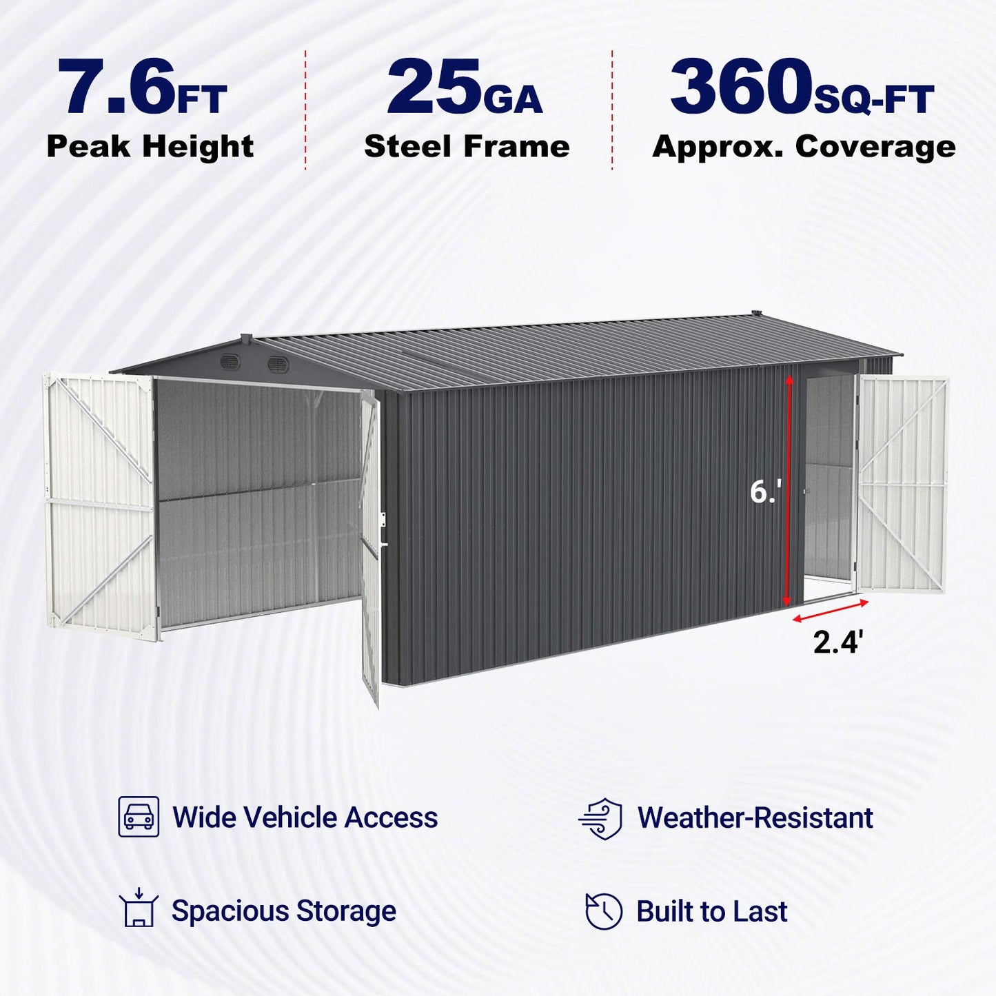 13FT x 20FT Metal Shed with Double Front Doors & Side Entry Door