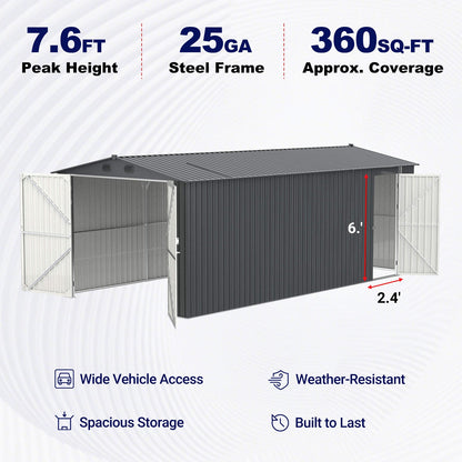 13FT x 20FT Metal Shed with Double Front Doors & Side Entry Door