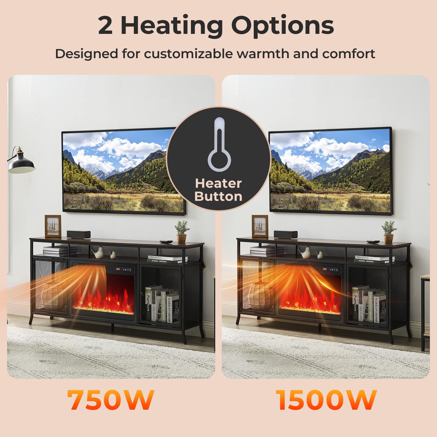 18" Electric Fireplace Insert Fireplace Heater with Overheat Protection