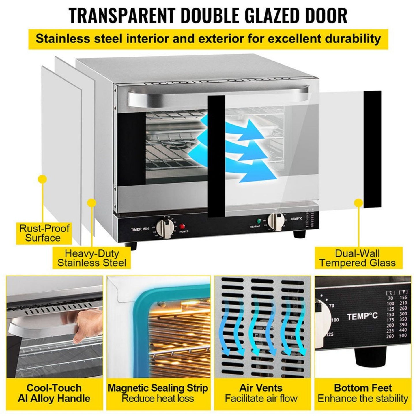 Heavy-Duty Commercial Stainless Steel Countertop Convection Toaster Oven
