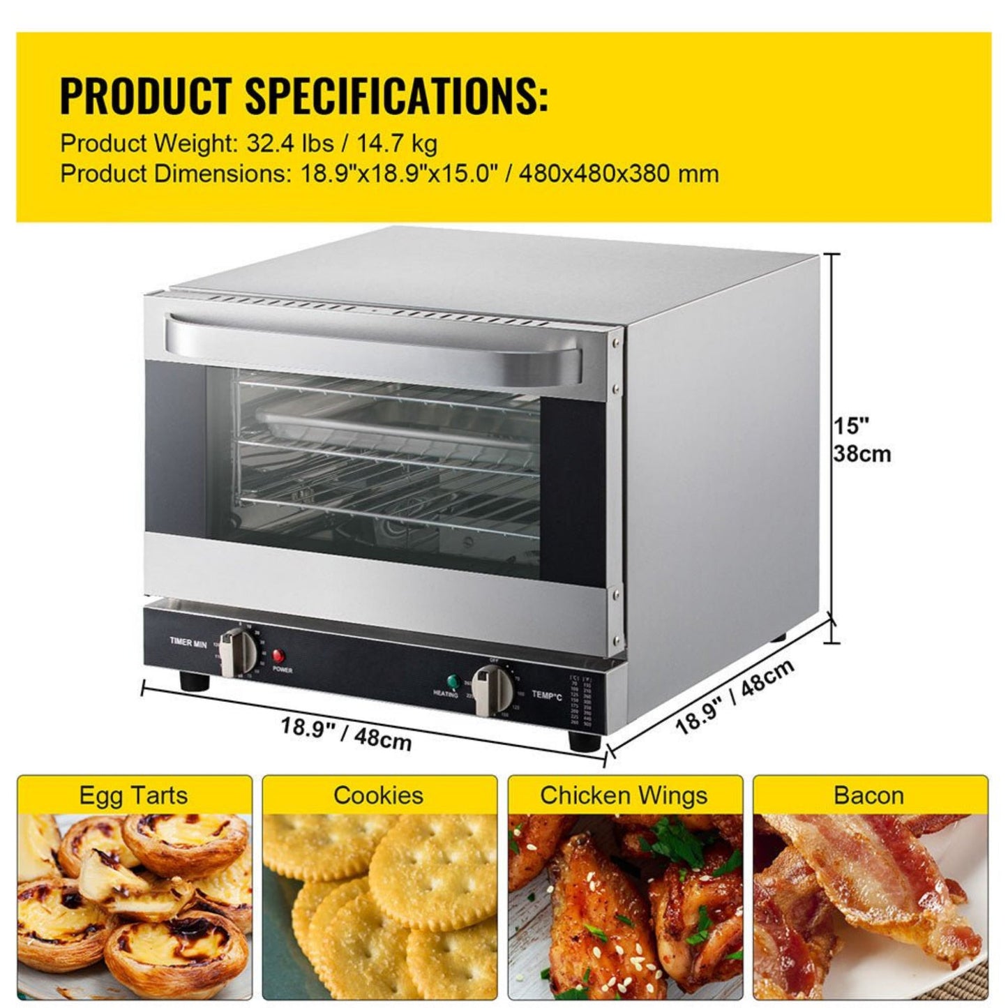 Heavy-Duty Commercial Stainless Steel Countertop Convection Toaster Oven