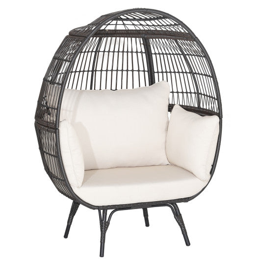 Oversized Patio Rattan Egg Lounge Chair with 4 Cushions - Brown