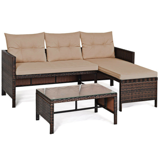 3 Pieces Patio Wicker Rattan Sofa Set - Beige