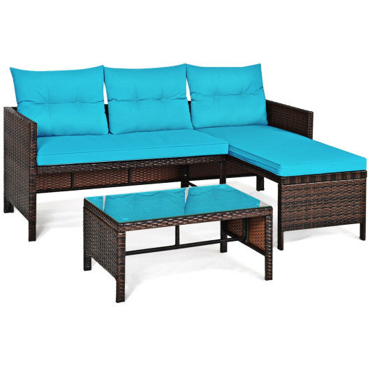 3 Pieces Patio Wicker Rattan Sofa Set - Turquoise