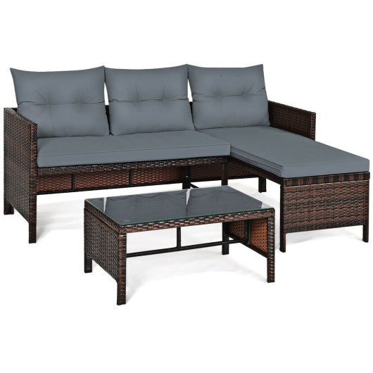3 Pieces Patio Wicker Rattan Sofa Set - Gray