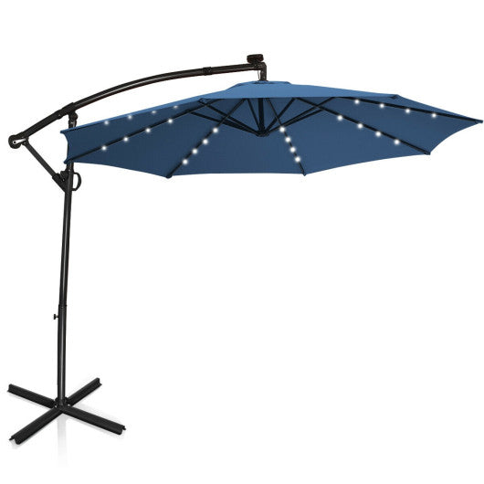 10 ft 360° Rotation Solar Powered LED Patio Offset Umbrella - Blue