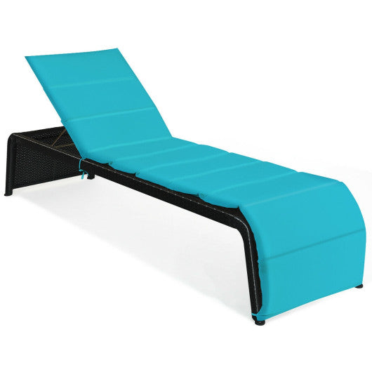 Patio Rattan Lounge Chair Back Adjustable Chaise Recliner  with Cushioned - Turquoise