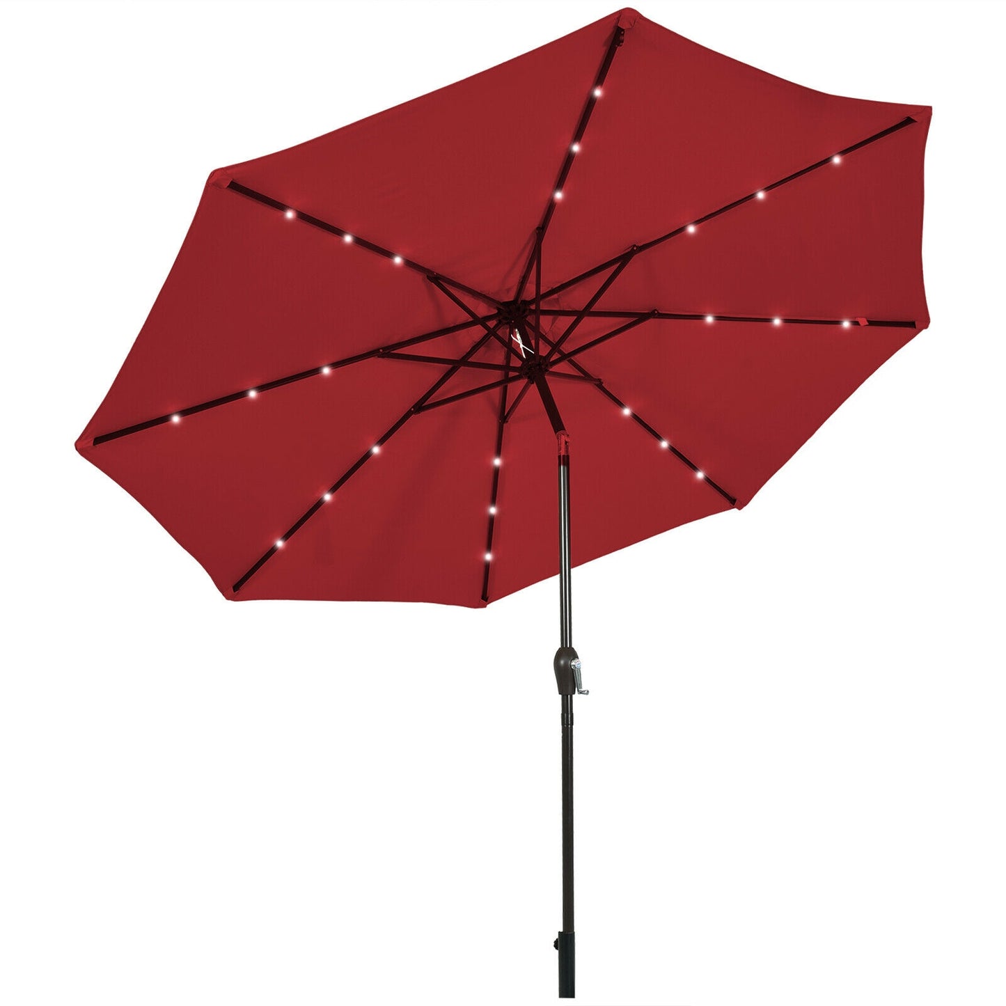 10' Solar LED Lighted Patio Market Umbrella Shade Tilt Adjustment Crank-Beige