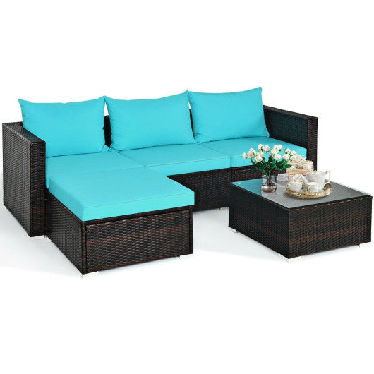 5 Pieces Patio Rattan Furniture Set with Coffee Table - Turquoise