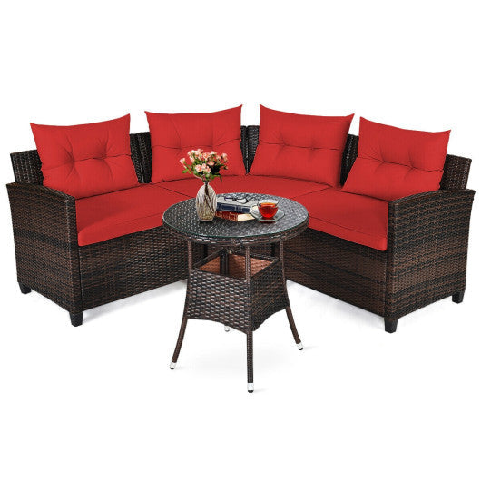 4 Pieces Outdoor Cushioned Rattan Furniture Set - Red