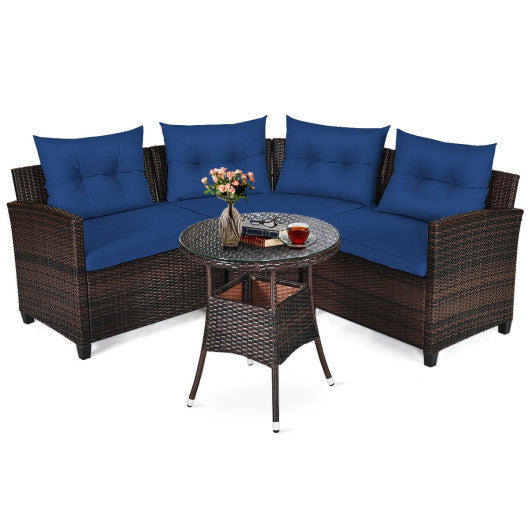4 Pieces Outdoor Cushioned Rattan Furniture Set - Navy