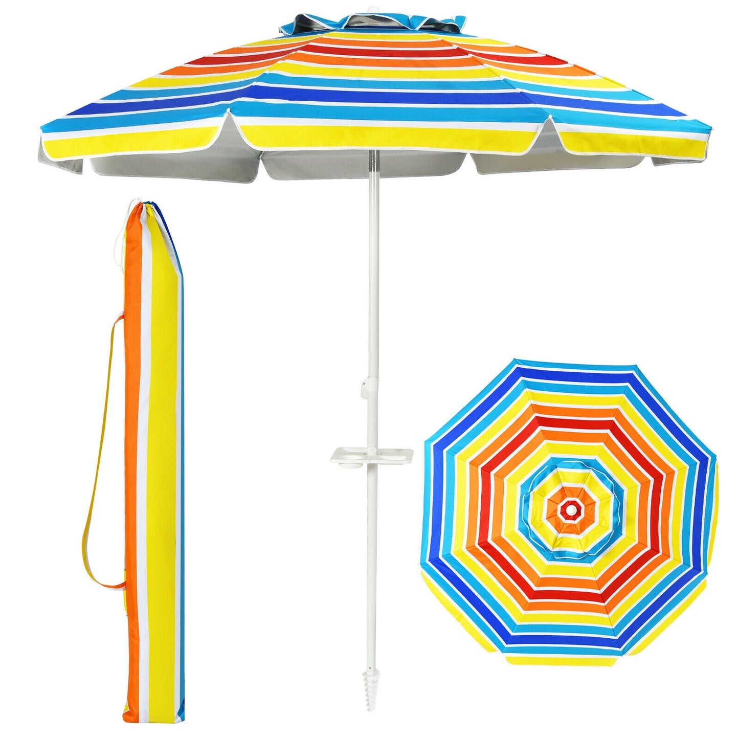 7.2 FT Portable Outdoor Beach Umbrella with Sand Anchor and Tilt Mechanism