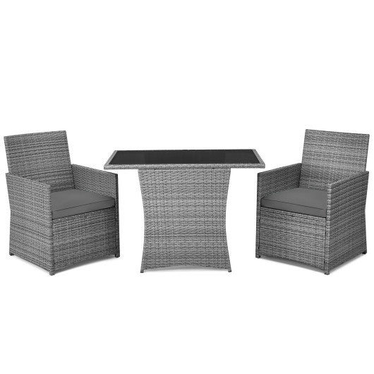 3 Pieces Patio Rattan Furniture Set with Cushioned Armrest Sofa - Gray