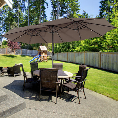 15 Feet Twin Patio Umbrella with 48 Solar LED Lights