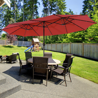 15 Feet Twin Patio Umbrella with 48 Solar LED Lights
