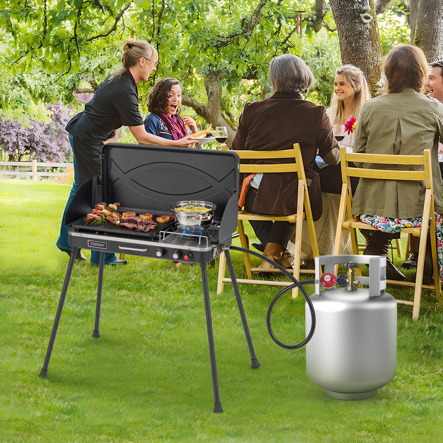 2-in-1 Gas Camping Grill and Stove with 4 Detachable Legs