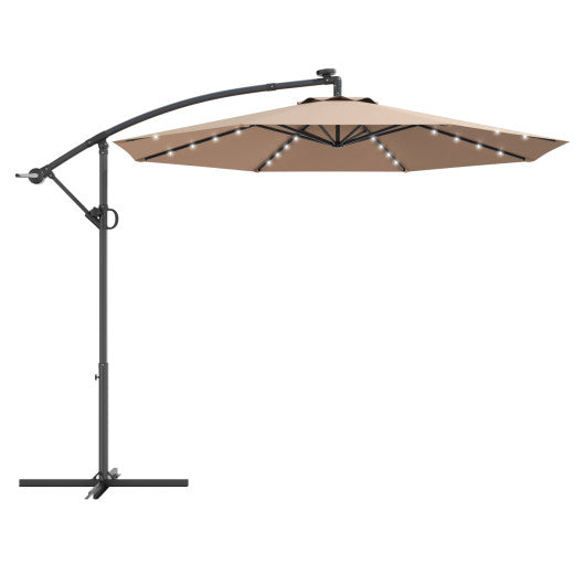 10 ft 360° Rotation Solar Powered LED Patio Offset Umbrella without Weight Base - Beige