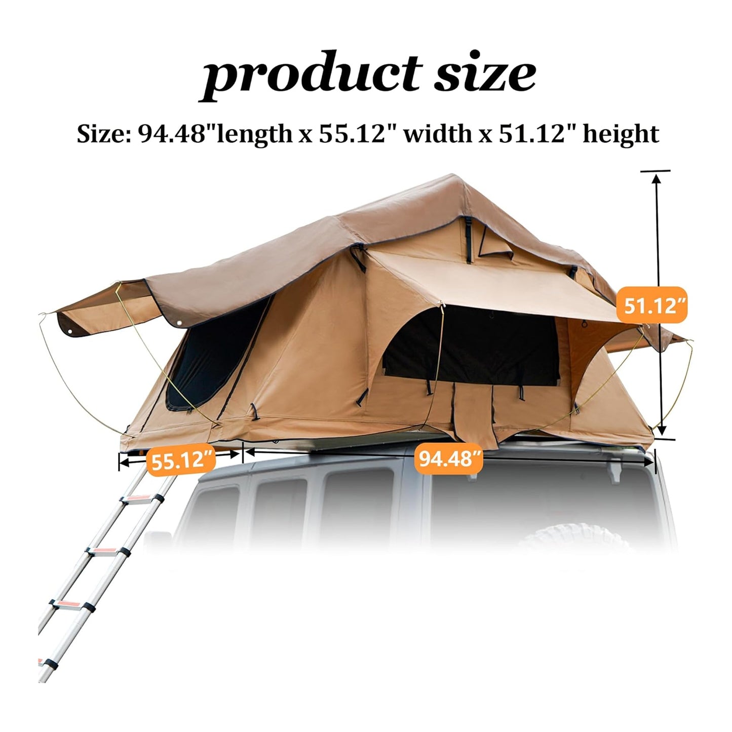 Trailora Summit Soft-Shell Aluminum Rooftop Tent with Ladder, LED Light Strip, and Memory Foam Mattress