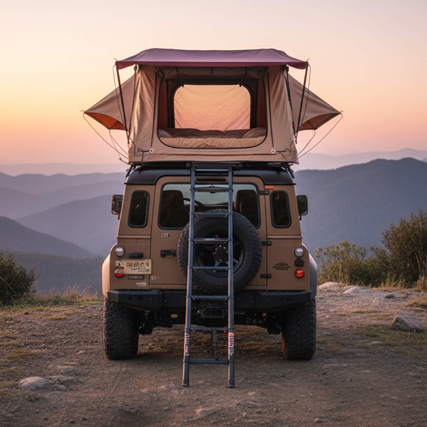Trailora Summit Soft-Shell Aluminum Rooftop Tent with Ladder, LED Light Strip, and Memory Foam Mattress