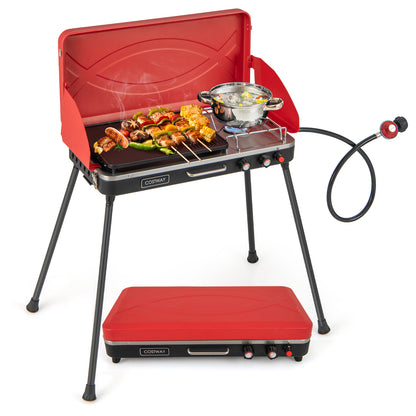 2-in-1 Gas Camping Grill and Stove with 4 Detachable Legs