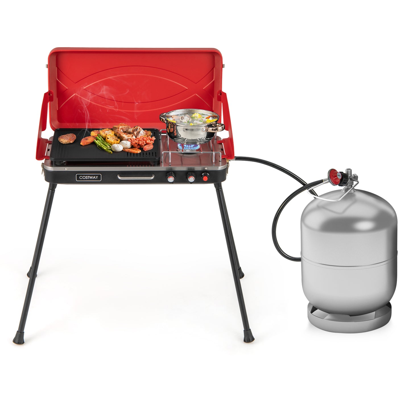 2-in-1 Gas Camping Grill and Stove with 4 Detachable Legs