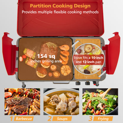 2-in-1 Gas Camping Grill and Stove with 4 Detachable Legs