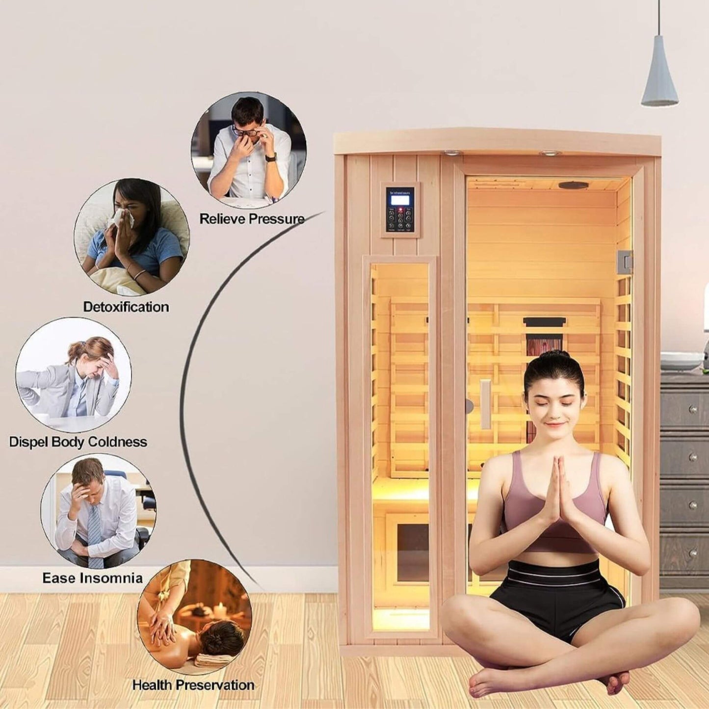 Thermora Premium 2-Person Low EMF FAR-Infrared Heat Wood Home Personal Spa Sauna with Ceramic Heaters 1760W