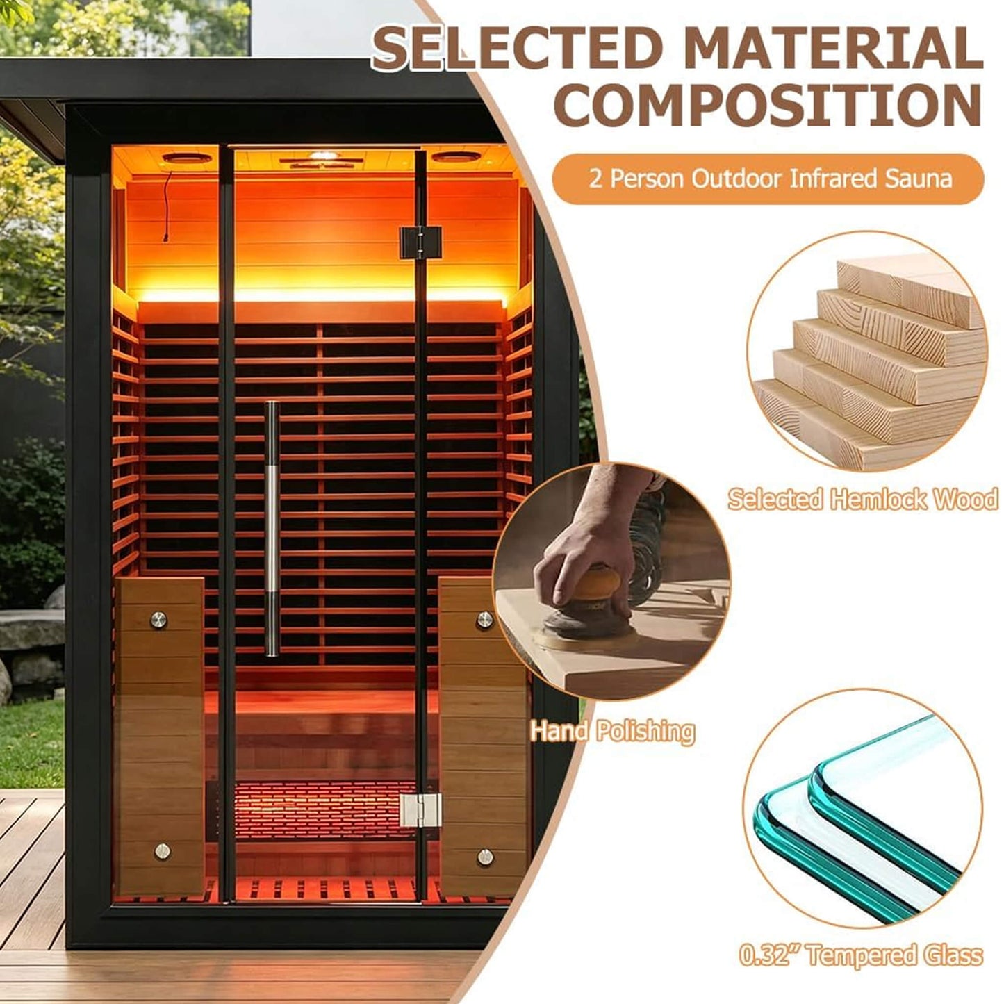 Thermora Lugano 2-Person Outdoor Full-Spectrum Infrared Sauna with Aluminum Alloy Exterior & WiFi