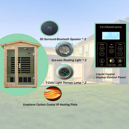 Thermora Luxury 2-Person Outdoor Low EMF Hemlock Infrared Sauna With Bluetooth And Chromotherapy Light