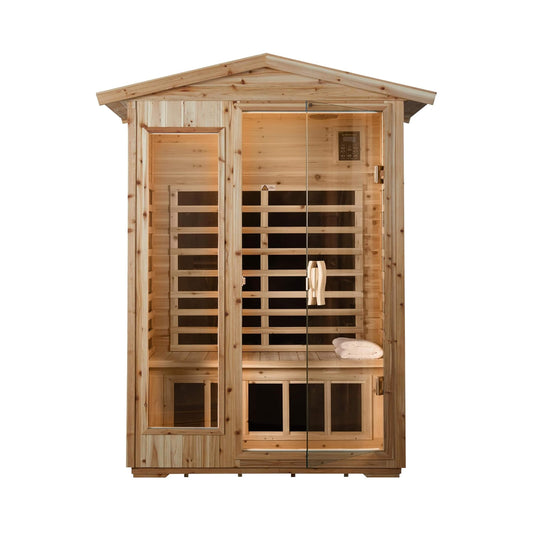 Thermora Luxury 2-Person Outdoor Low EMF Hemlock Infrared Sauna With Bluetooth And Chromotherapy Light