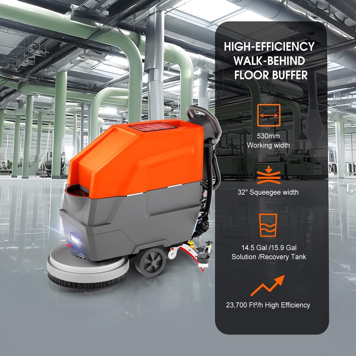 20-Inch Heavy-Duty All-In-One Commercial Electric Walk-Behind Floor Scrubber