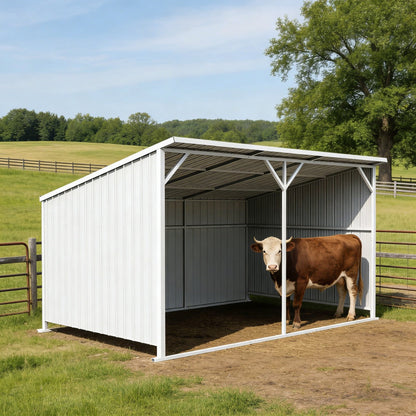 20FT x 12FT Metal Livestock Shed for Horses & Farm Animals