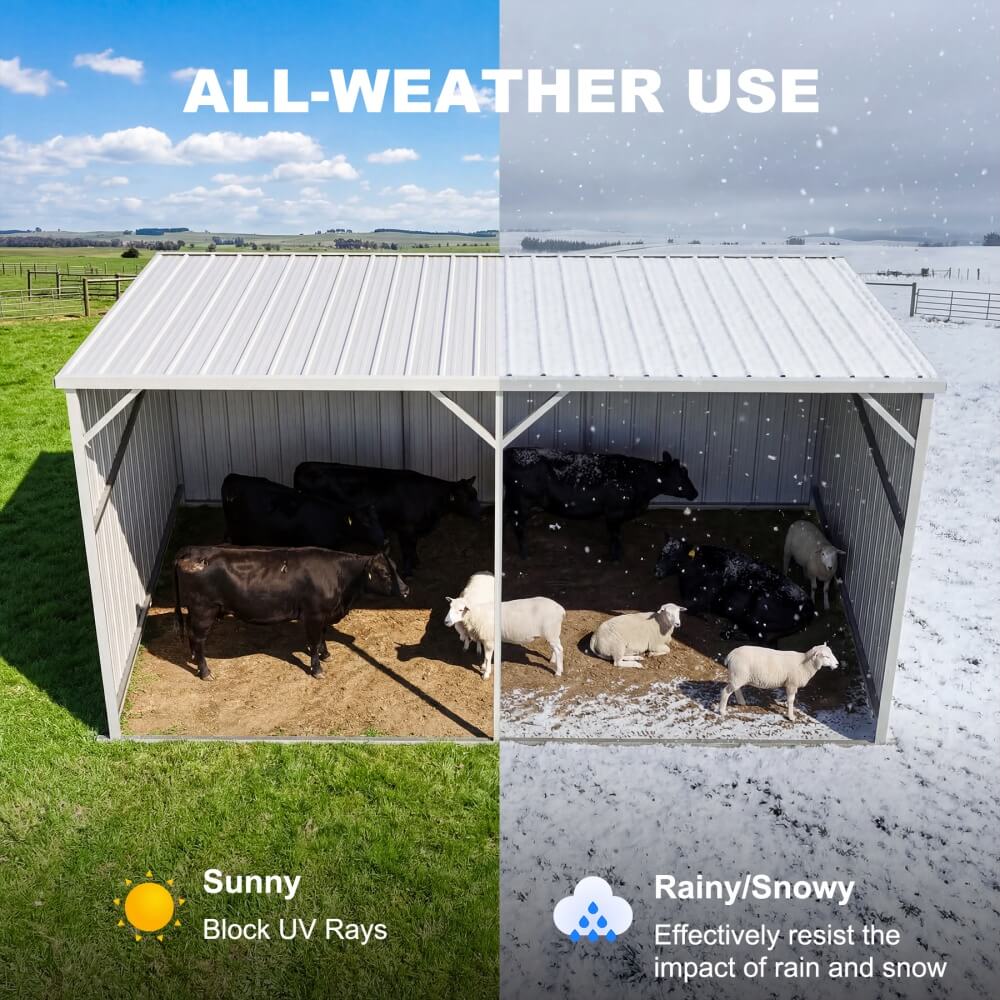 20FT x 12FT Metal Livestock Shed for Horses & Farm Animals