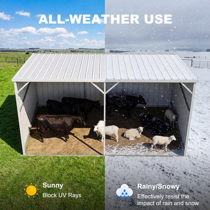 20FT x 12FT Metal Livestock Shed for Horses & Farm Animals