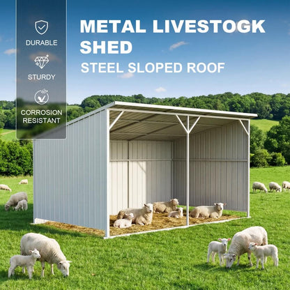 20FT x 12FT Metal Livestock Shed for Horses & Farm Animals
