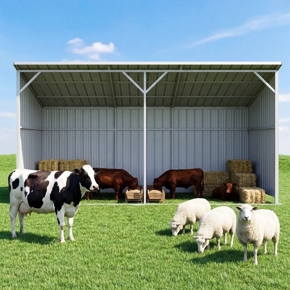 20FT x 12FT Metal Livestock Shed for Horses & Farm Animals
