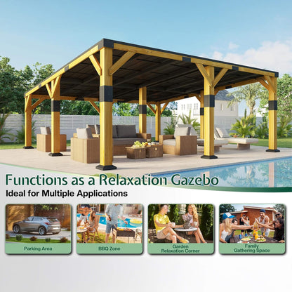 20' x 20' FT Alora Heavy-Duty All-Weather Outdoor Cedar Wood Carport With Galvanized Steel Roof