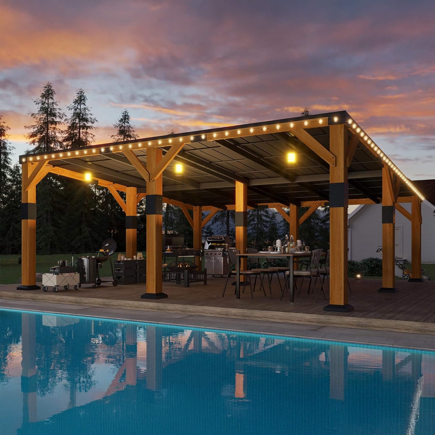 20' x 20' FT Alora Heavy-Duty All-Weather Outdoor Cedar Wood Carport With Galvanized Steel Roof
