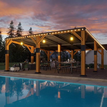 20' x 20' FT Alora Heavy-Duty All-Weather Outdoor Cedar Wood Carport With Galvanized Steel Roof