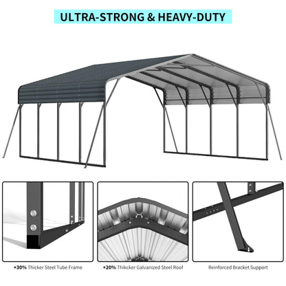 20' x 20' FT Alora Extra Large Heavy-Duty Outdoor Metal Carport With Galvanized Steel Roof