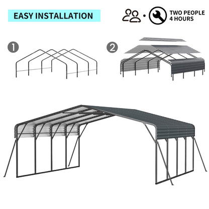 20' x 20' FT Alora Extra Large Heavy-Duty Outdoor Metal Carport With Galvanized Steel Roof