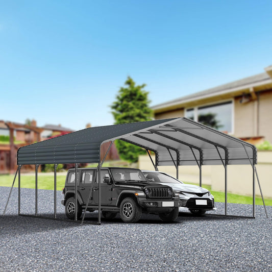 20' x 20' FT Alora Extra Large Heavy-Duty Outdoor Metal Carport With Galvanized Steel Roof