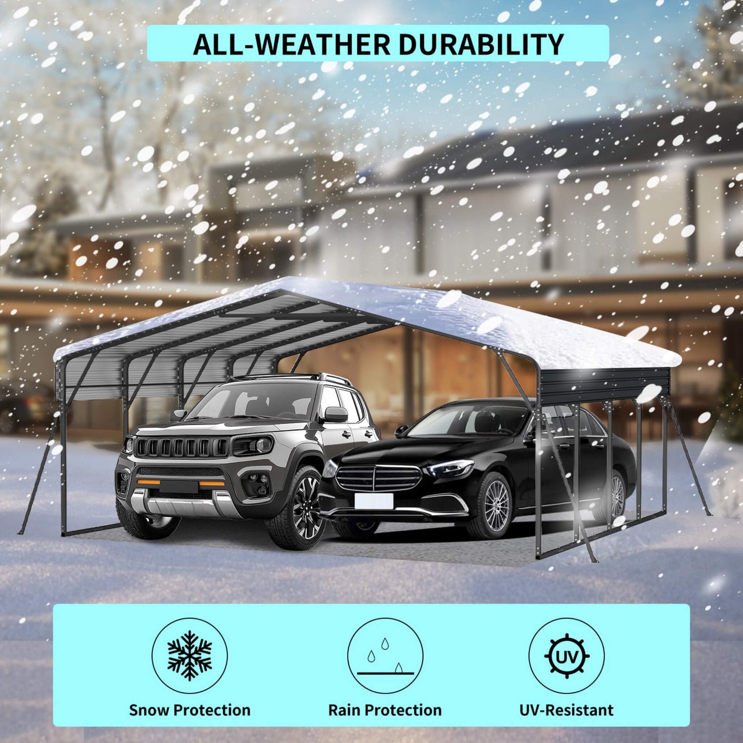20' x 20' FT Alora Extra Large Heavy-Duty Outdoor Metal Carport With Galvanized Steel Roof