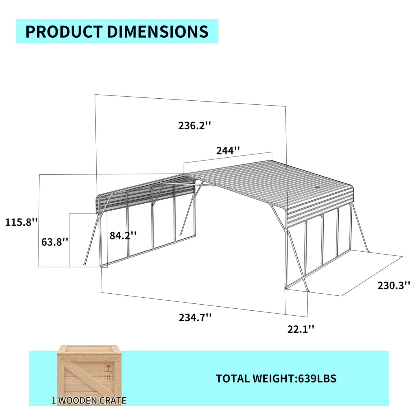 20' x 20' FT Alora Extra Large Heavy-Duty Outdoor Metal Carport With Galvanized Steel Roof