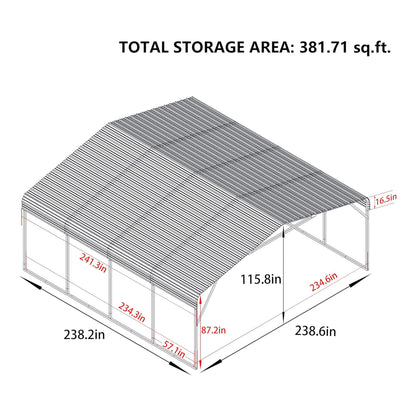 20' x 20' FT Alora Heavy Duty Extra Large 2 Car Metal Carport Kit