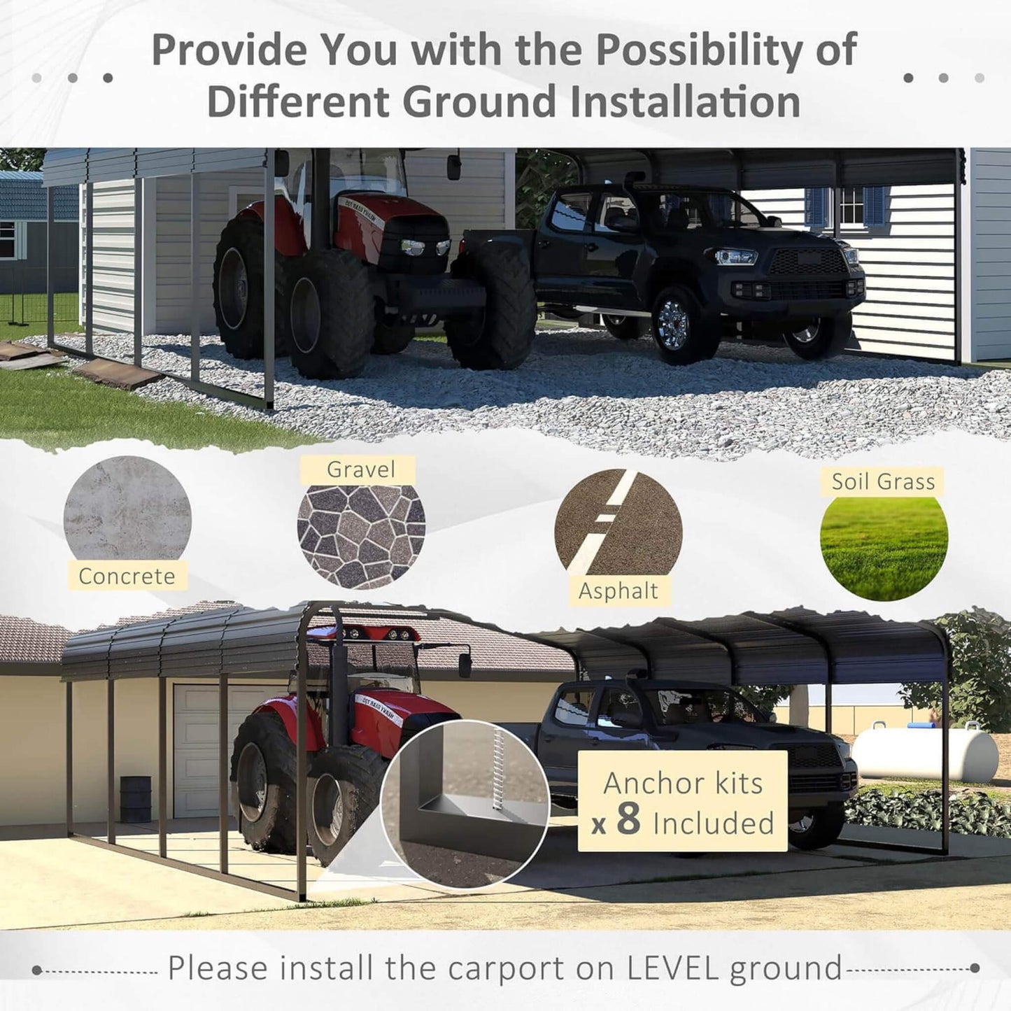 20' x 20' FT Alora Heavy Duty Extra Large 2 Car Metal Carport Kit