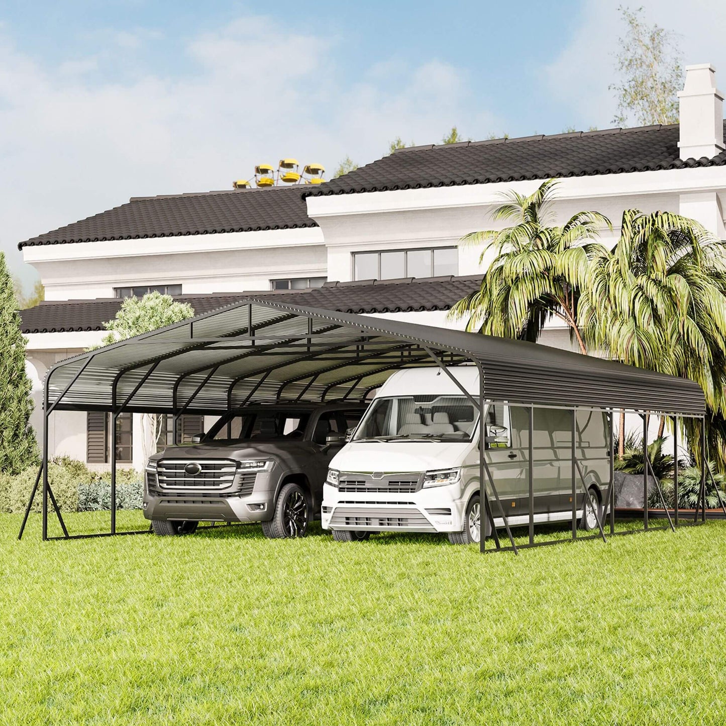 20FT X 30FT Alora Heavy-Duty Wind-Resistant Steel Roof Carport with Triangular Frame