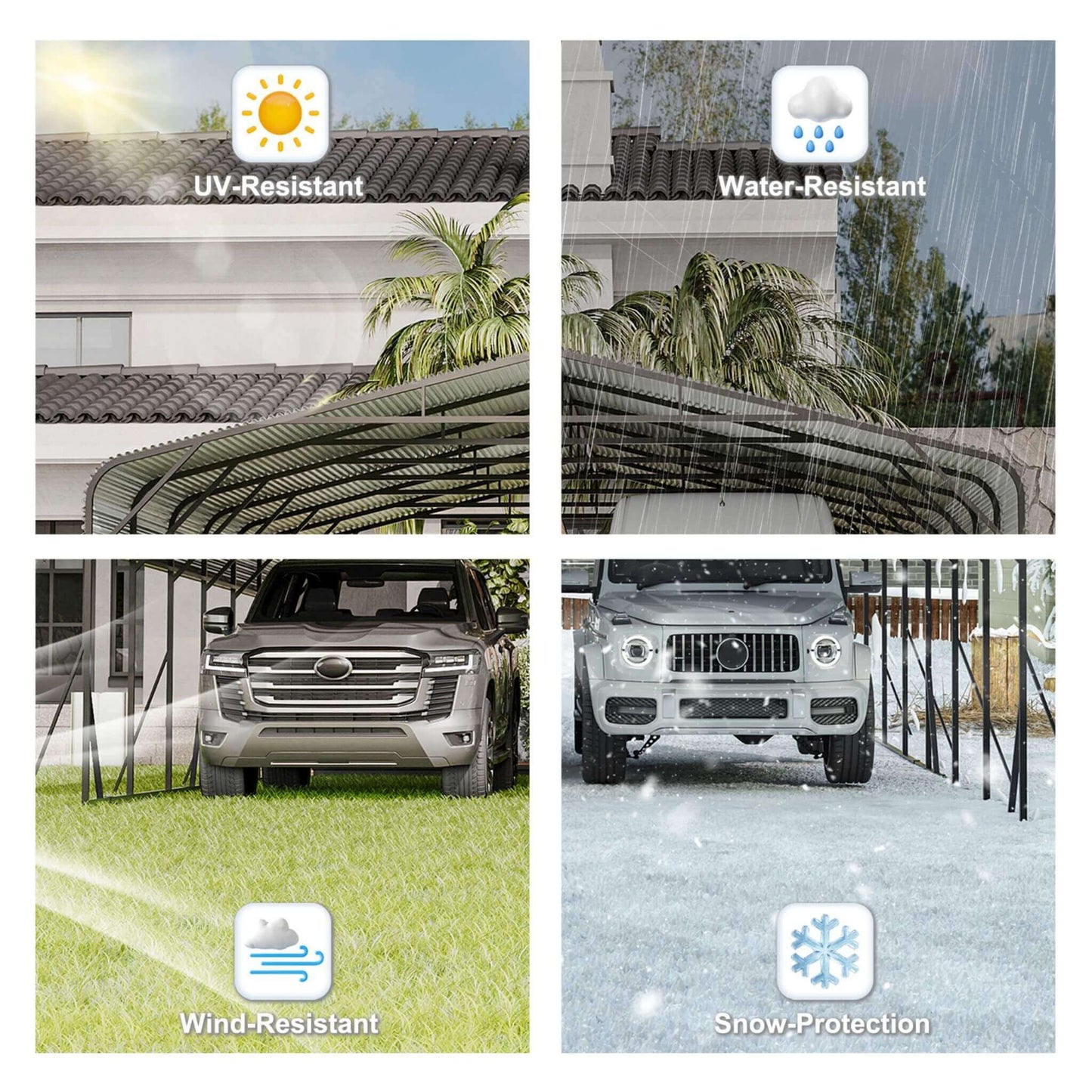 20FT X 30FT Alora Heavy-Duty Wind-Resistant Steel Roof Carport with Triangular Frame