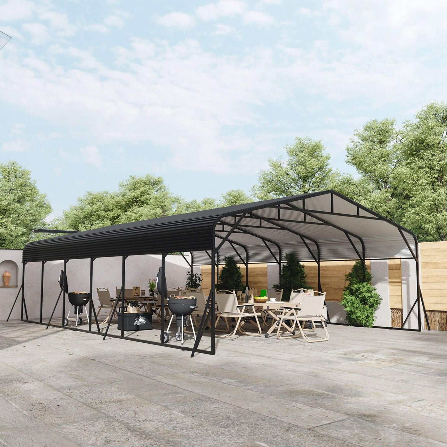 20FT X 30FT Alora Heavy-Duty Wind-Resistant Steel Roof Carport with Triangular Frame